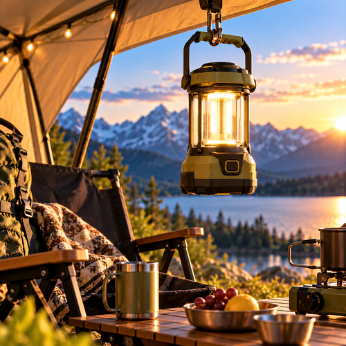 CALVEXOD™ CampGlow Rechargeable LED Camping Lantern – Dimmable Portable Tent Light with Hanging Handle & USB-C Charging