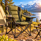 CALVEXOD™ BaseCamp Folding Camping Chair – Portable Padded Outdoor Chair with Cup Holder, Side Pocket & Carry Bag for Camp, Sports & Outdoor Events