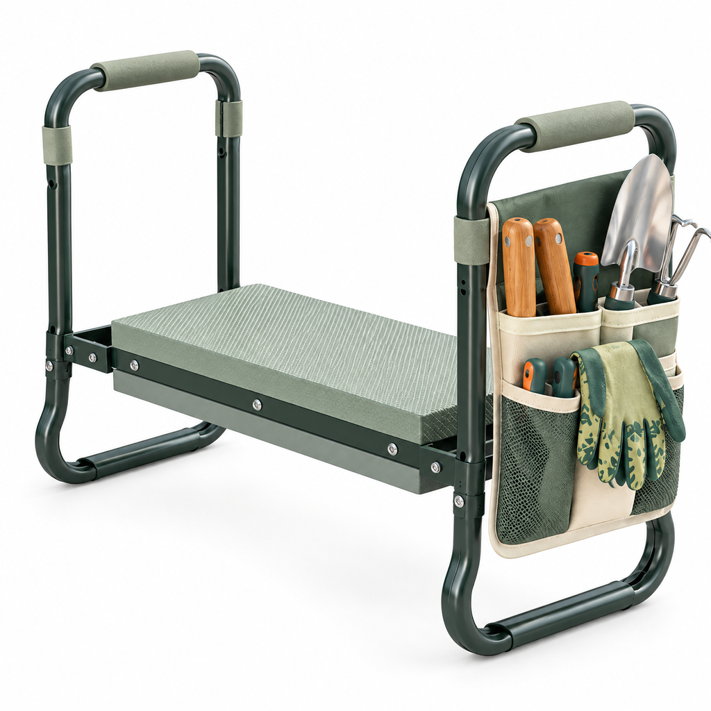CALVEXOD™ GroundEase Foldable Garden Kneeler & Seat – Padded Gardening Bench with Tool Pouch for Planting, Weeding & Pruning
