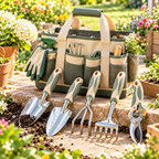 CALVEXOD™ FieldForm Garden Tool Set – 5-Piece Aluminum Gardening Hand Tools with Pruning Shears, Trowel, Transplanter, Cultivator & Storage Tote