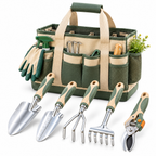 CALVEXOD™ FieldForm Garden Tool Set – 5-Piece Aluminum Gardening Hand Tools with Pruning Shears, Trowel, Transplanter, Cultivator & Storage Tote
