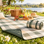 CALVEXOD™ MeadowGrid XL Picnic Blanket – 70 × 80 in Water-Resistant Foldable Outdoor Blanket with Carry Handle for Park, Beach & Camping