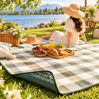 CALVEXOD™ MeadowGrid XL Picnic Blanket – 70 × 80 in Water-Resistant Foldable Outdoor Blanket with Carry Handle for Park, Beach & Camping