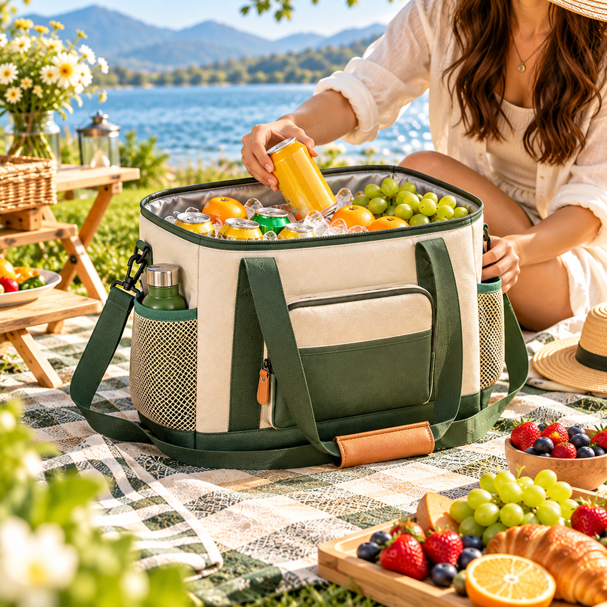 CALVEXOD™ DayChill 18-Can Insulated Picnic Cooler Tote – Soft Cooler Bag with Leak-Resistant Lining, Shoulder Strap & Exterior Pocket