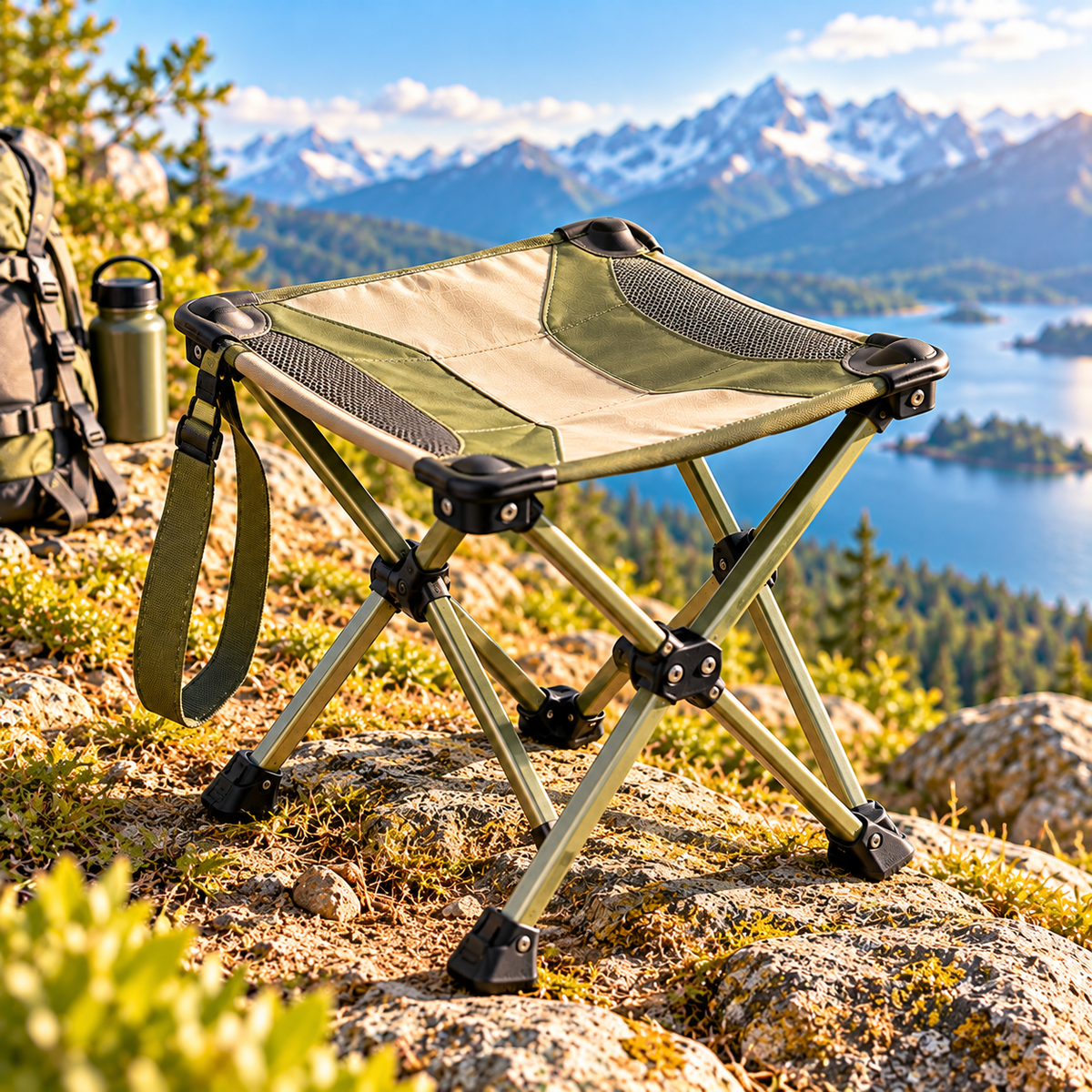 CALVEXOD™ RestPoint Folding Hiking Seat – Lightweight Portable Trail Stool with Carry Strap for Hiking, Camping, Fishing & Outdoor Events