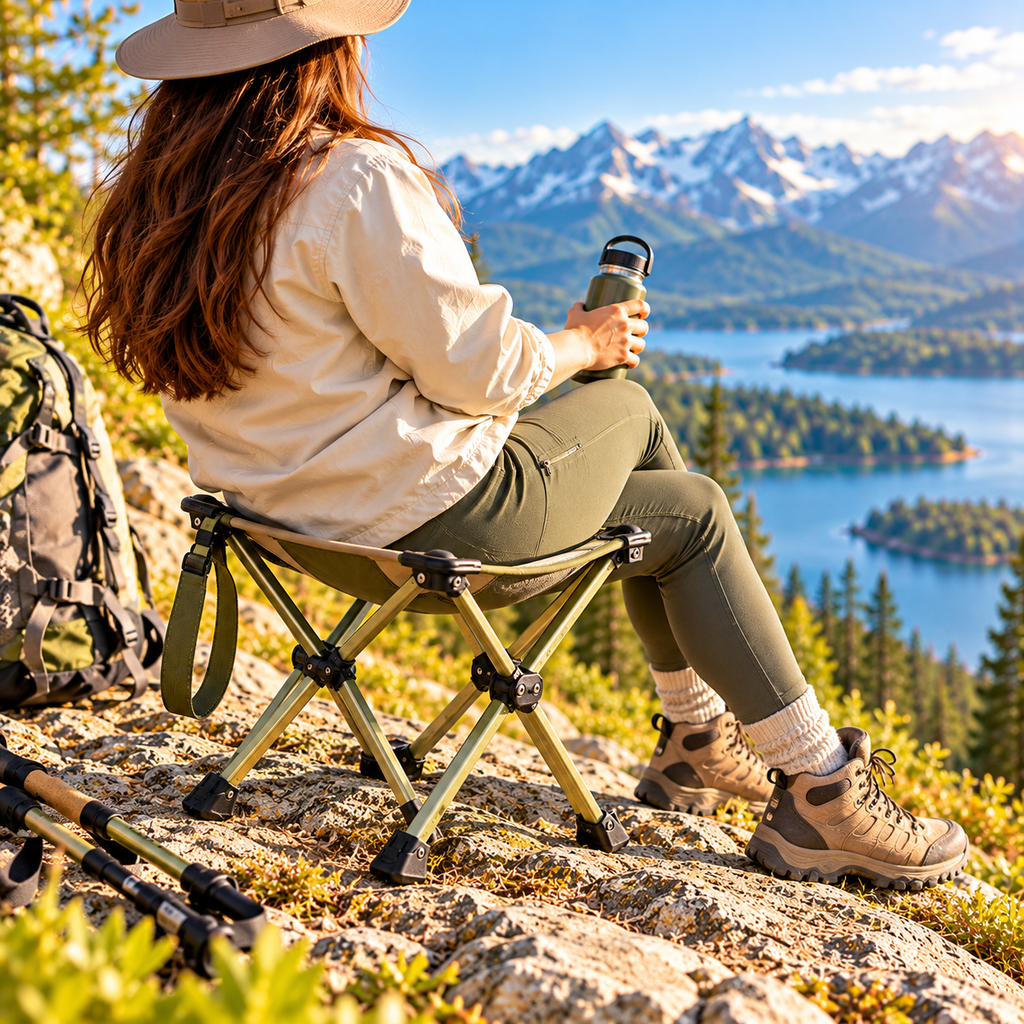 CALVEXOD™ RestPoint Folding Hiking Seat – Lightweight Portable Trail Stool with Carry Strap for Hiking, Camping, Fishing & Outdoor Events