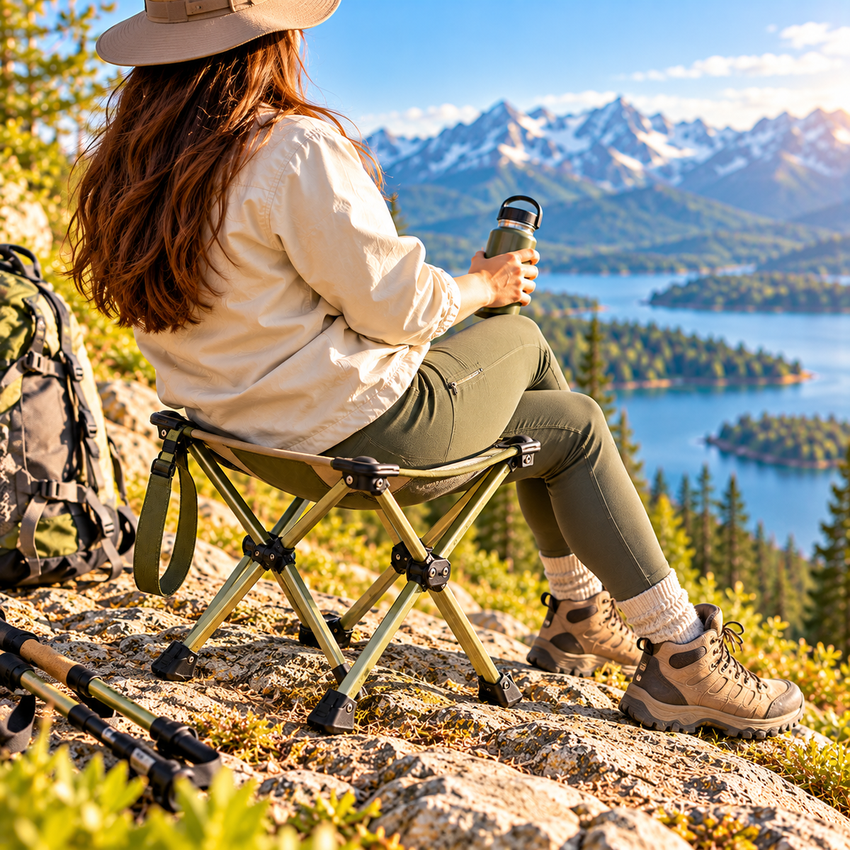 CALVEXOD™ RestPoint Folding Hiking Seat – Lightweight Portable Trail Stool with Carry Strap for Hiking, Camping, Fishing & Outdoor Events